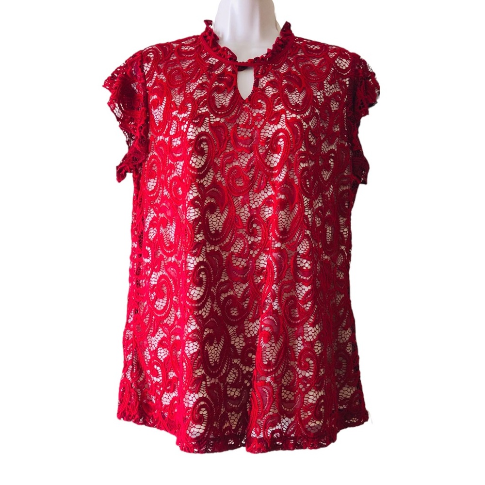 PerCeption Concept Red & Nude Lace Top Large